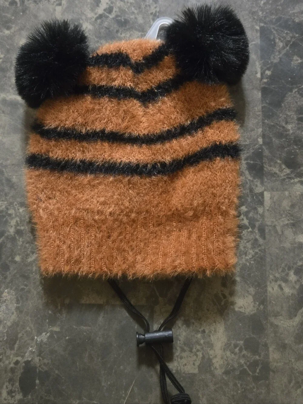 M/L Pet Hat Fuzzy Bear Beanie - Brown with Black Accents